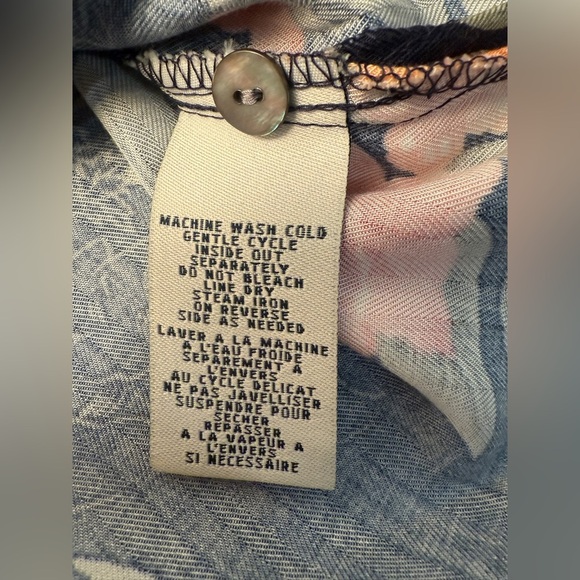 Hawaiian Button Up Blouse Hibiscus Bird of Paradise Navy Floral Jamaica Bay LG - Picture 12 of 12